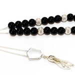 Ασημένιο κομπολόι με χάντρες από ημιπολύτιμο λίθο Όνυχα μαύρο SIL 12