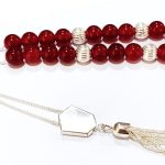 Ασημένιο κομπολόι με ημιπολύτιμες χάντρες από Νεφρίτη (Jade) ρουμπινί SIL 1