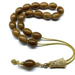 Κομπολόι από ξύλο φοινικόδεντρου Κουκ με μπρονζέ χρυσά στοιχεία WOO 24