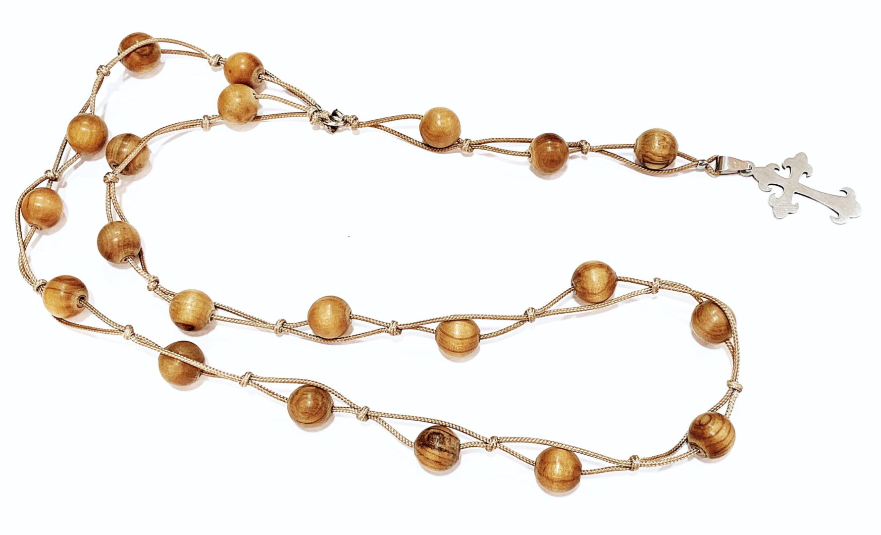 Ροζάριο λαιμού από ξύλο ελιάς και σταυρό από ανοξείδωτο ατσάλι